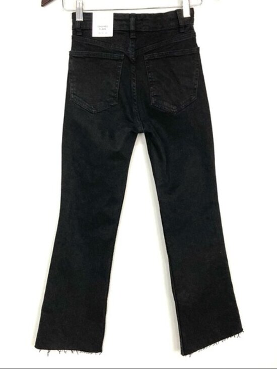New Zara Cropped Flare Jeans High Rise Frayed Hem Black - Picture 4 of 9